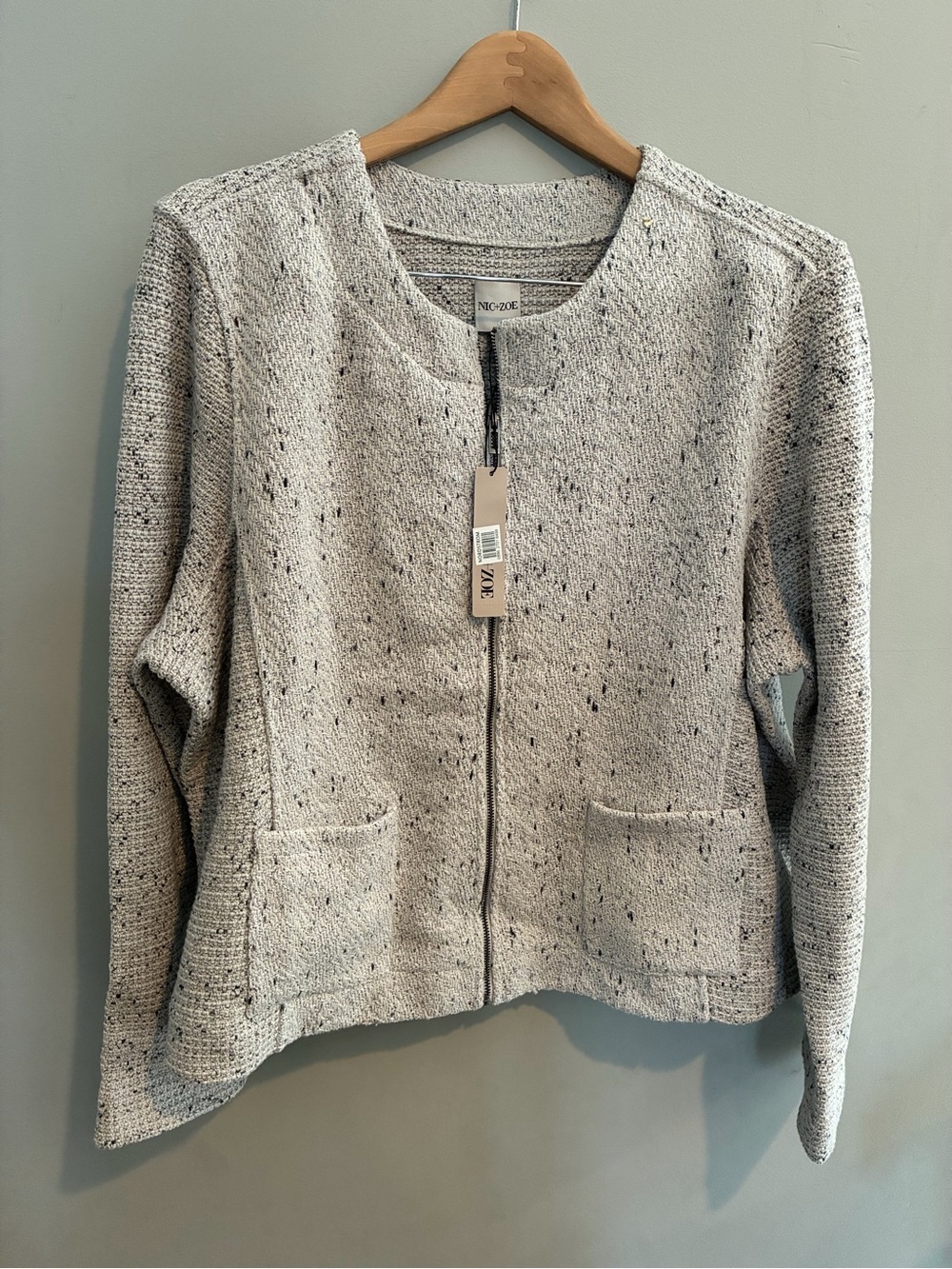 Nordstrom Nic+Zoe Light Gray Zip Front Knit Jacket NEW